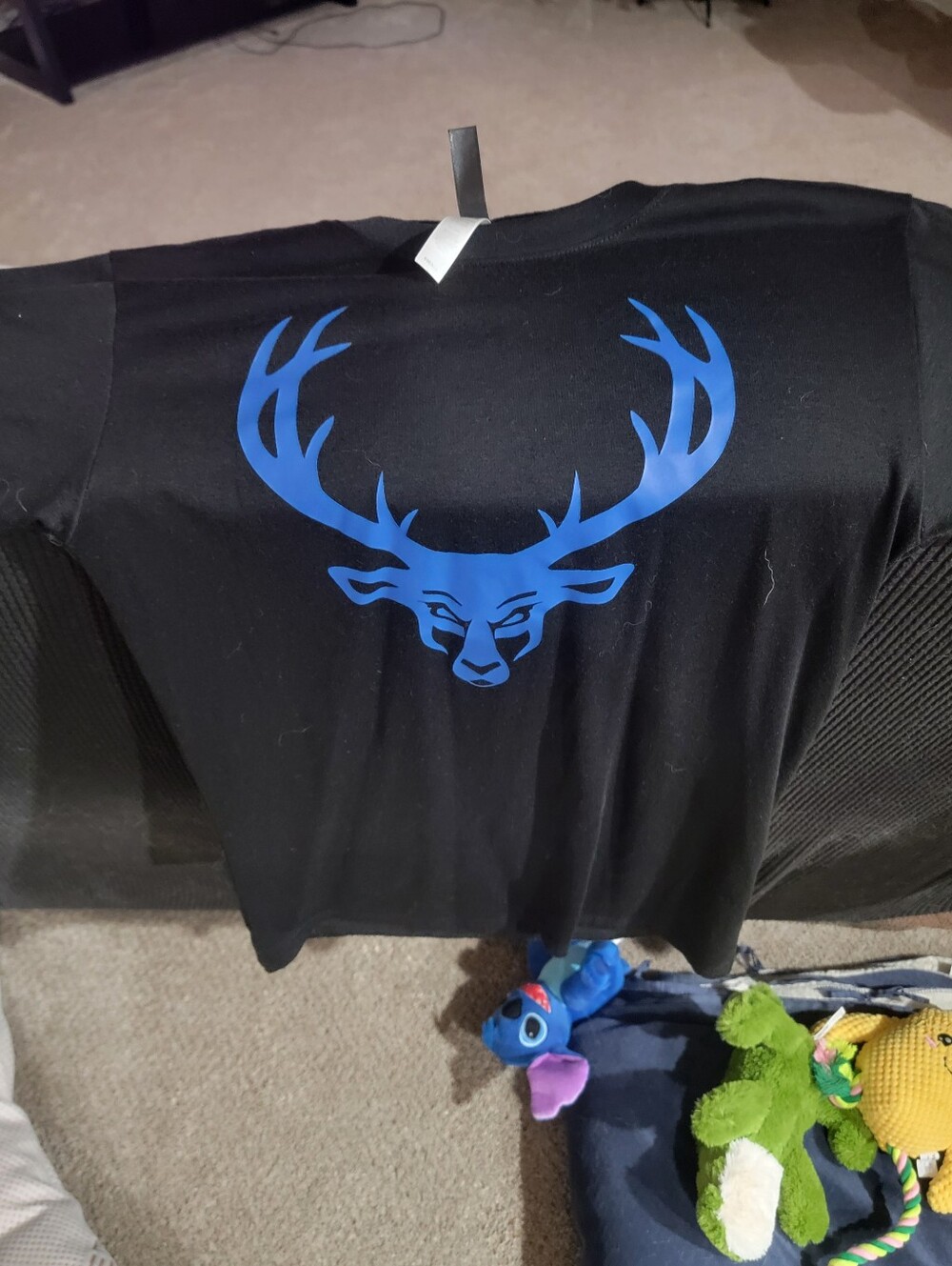 Bucked UP Black Tee with Bold Blue Deer Antler Graphic